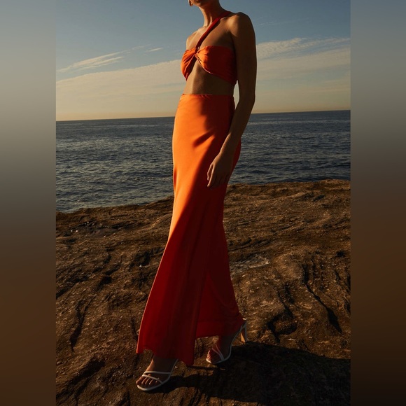 COPY - NWT Peppermayo Hidden Oasis Satin Maxi SKIRT - Tangerine - Picture 2 of 7